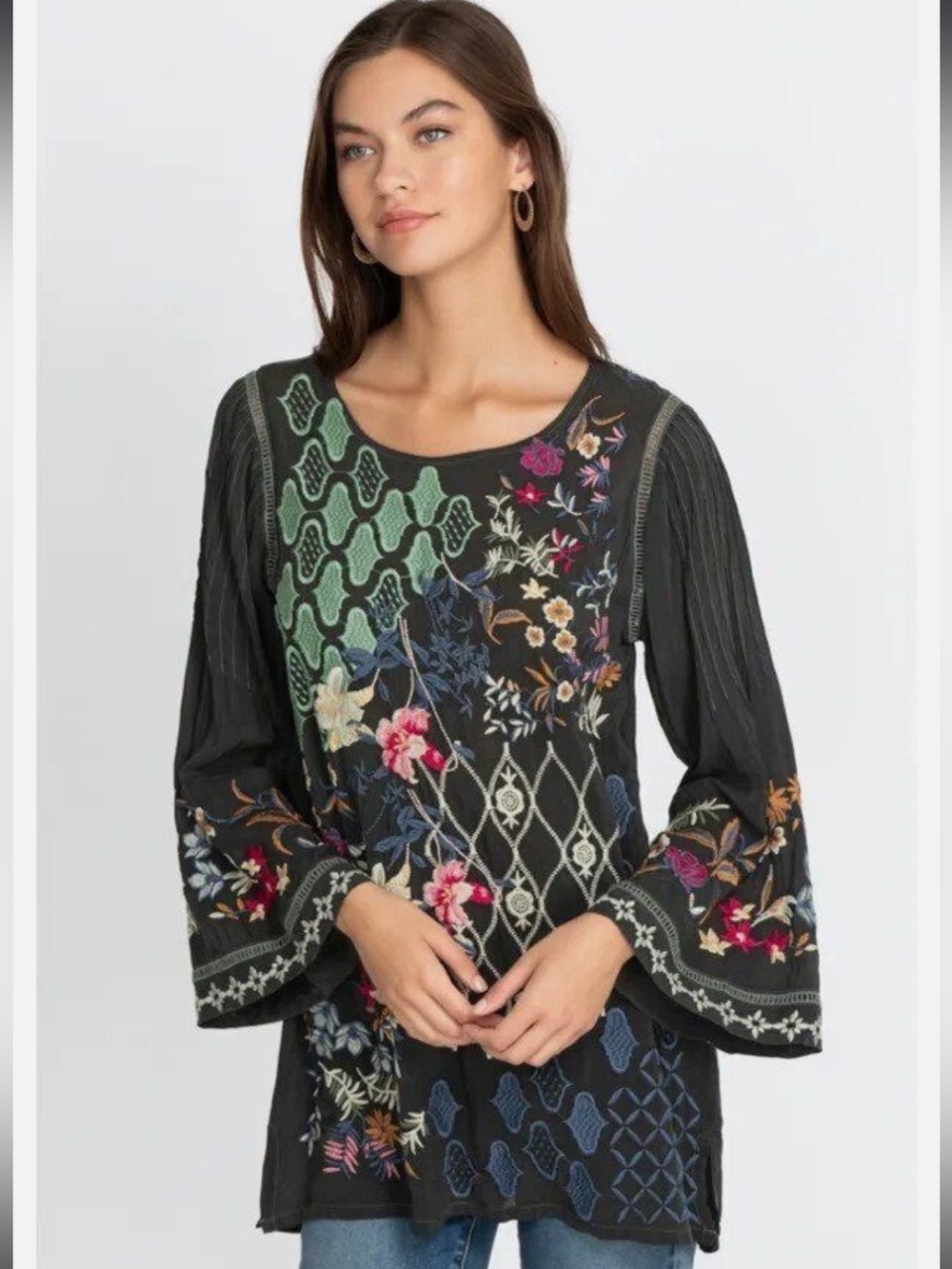 Johnny Was Esmeralda Embroidered Tunic Top Size L